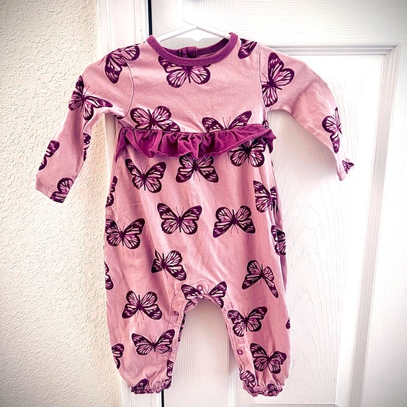 Burt’s Bees Girls Purple Butterflies Onesie 0-3M - Picture 1 of 4